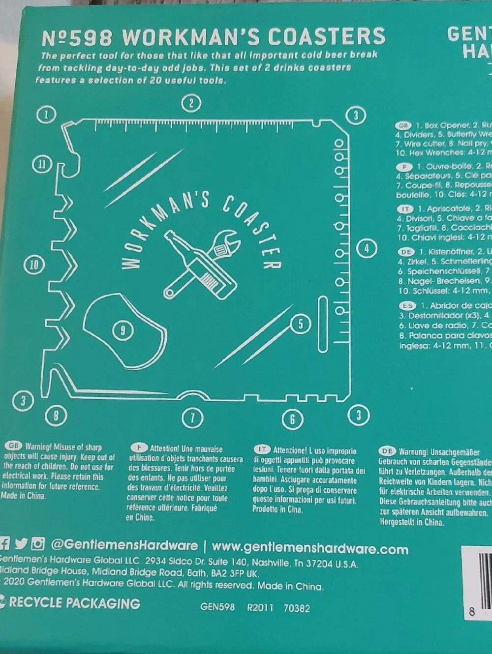 Black Workman's Coaster Multi-Tool Card